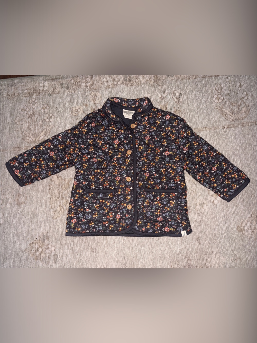 Easy Peasy Kids Quilted Floral Jacket - Black/Multicolor.